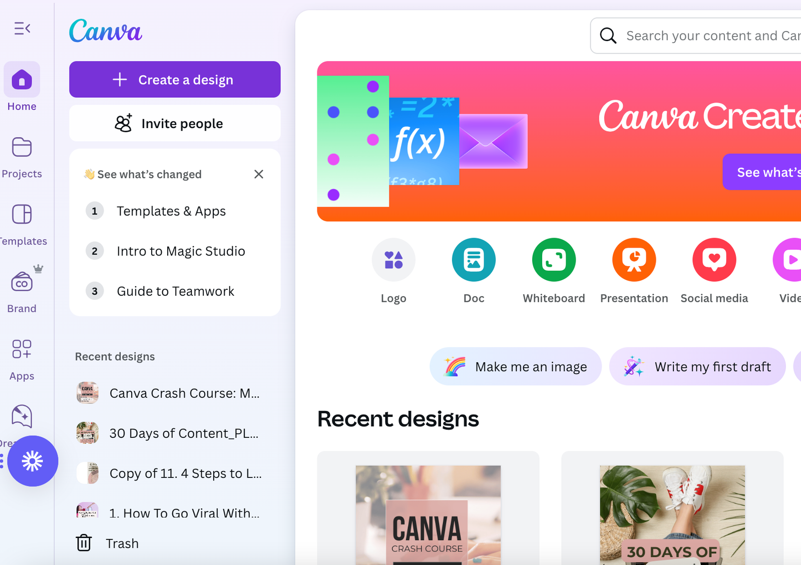 Canva create a design